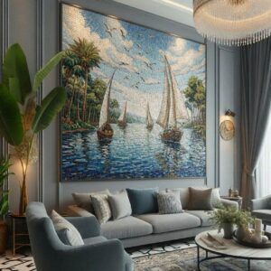 Tropical Sailboat Haven Mosaic Art Panel
