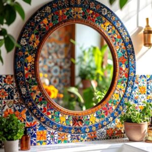 Floral Fusion Mosaic Mirror Feature