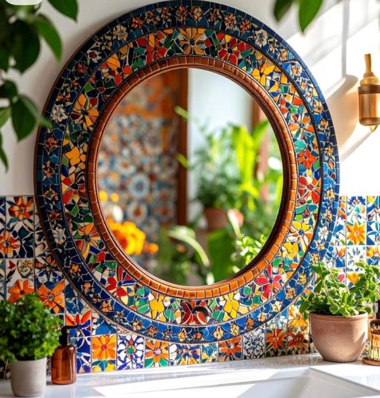 Floral Fusion Mosaic Mirror Feature