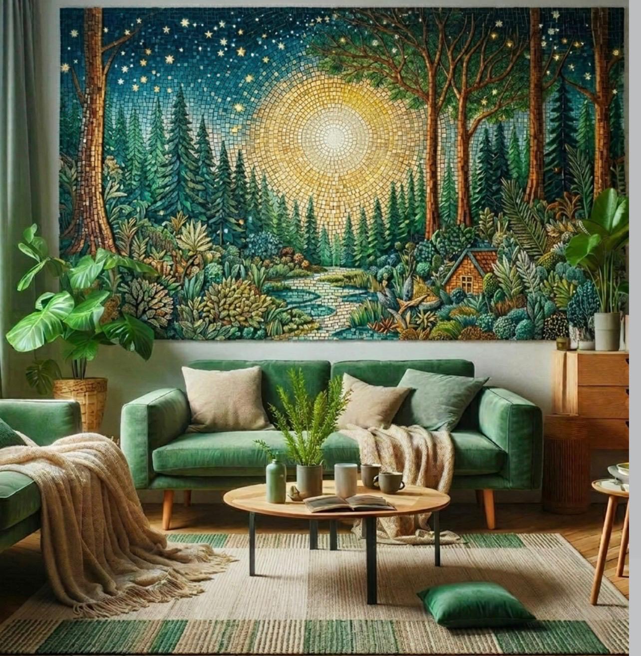 Enchanted Forest Cabin Mosaic Wall Art Panel