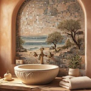 Coastal Dunes Archway Mosaic Bathroom Wall Art Panel