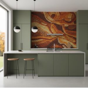 Golden Ember Swirl Mosaic Kitchen Backsplash Panel