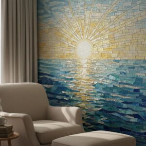Golden Sunrise Ocean Mosaic Wall Art Panel