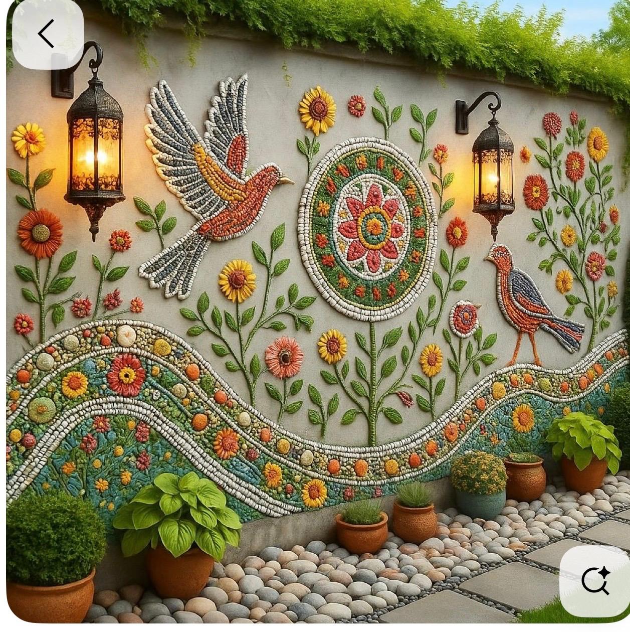 Twin Songbirds Floral Garden Mosaic Wall Art Installation