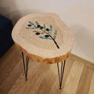 Mosaic Side Table Rustic Leaf Design