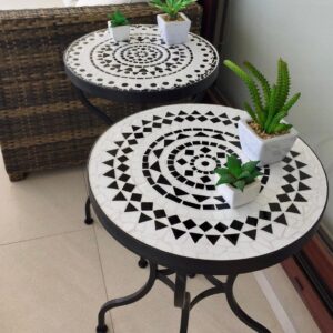 Geometric Mosaic Accent Tables with Sleek Metal Frames