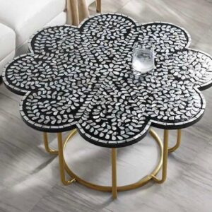 Flower Shaped Mosaic Table with Gold Base