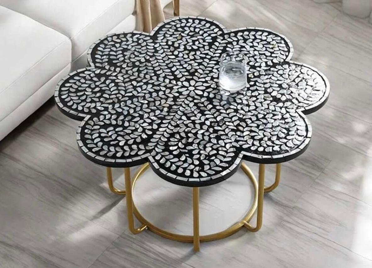 Flower Shaped Mosaic Table with Gold Base