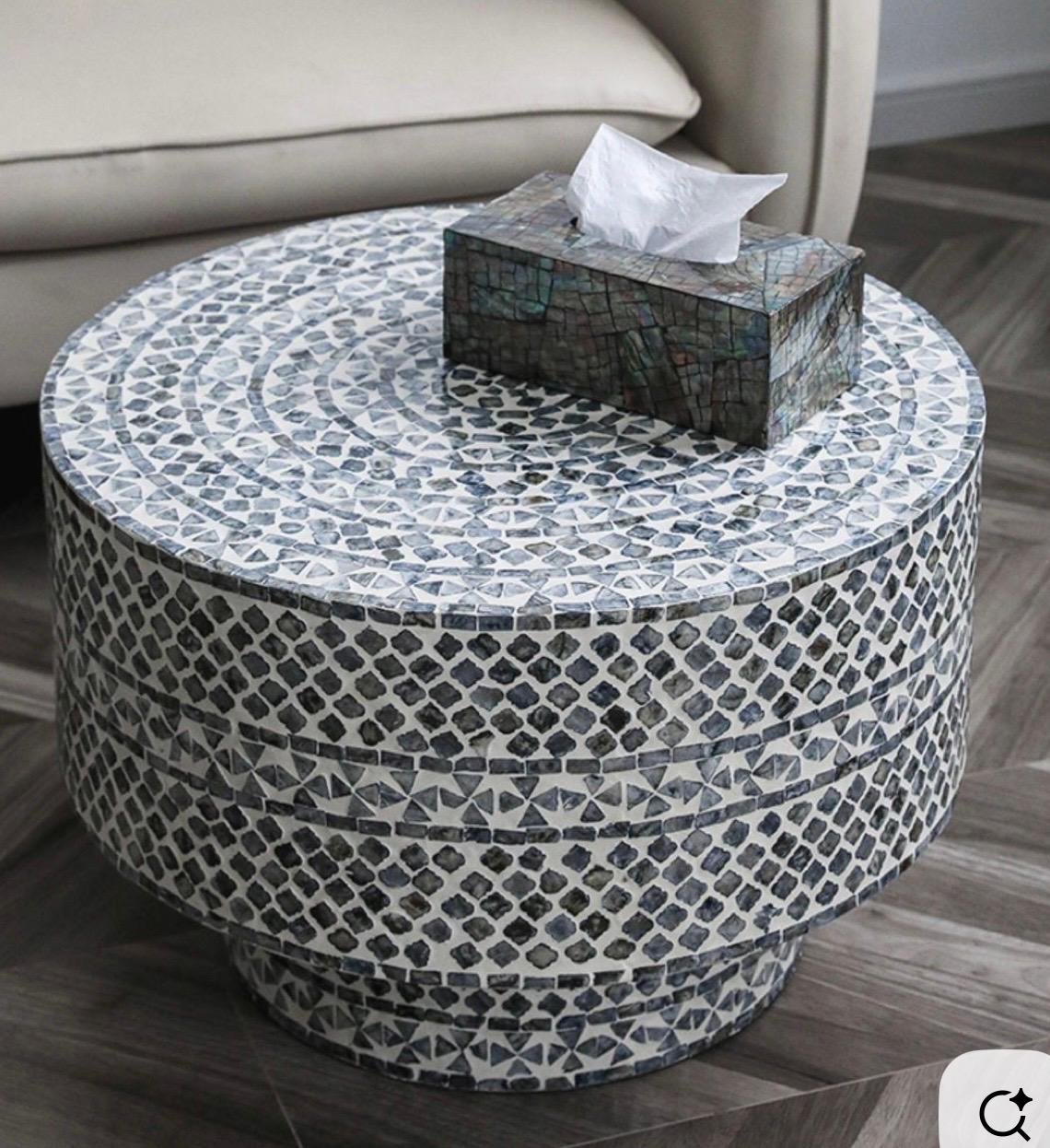 Cool Tone Mosaic Round Mosaic Table