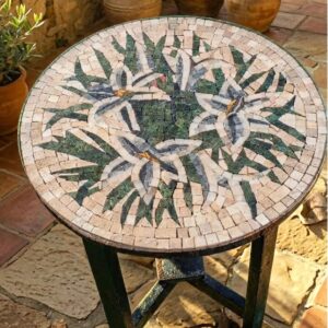 Cream Mosaic Coffee Table with Floral Accents