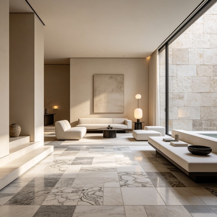 Abstract Marble Tile Installation