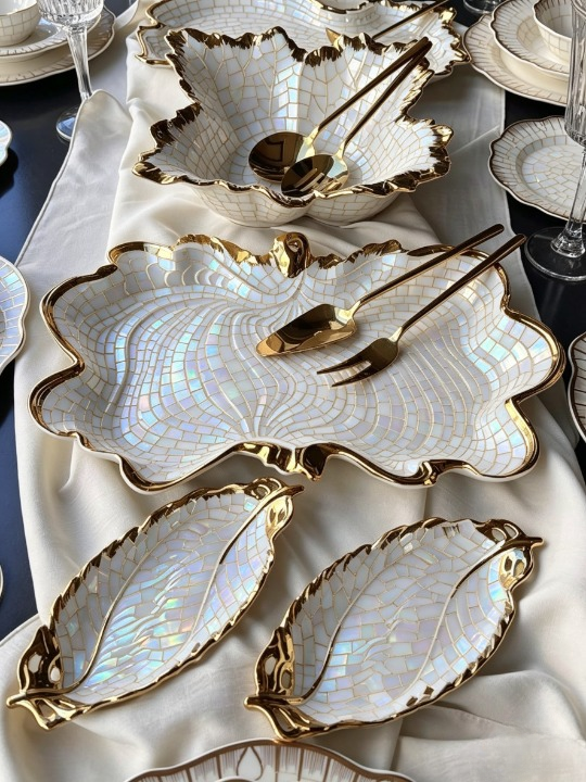 Elegant White Mosaic Serving Dishes