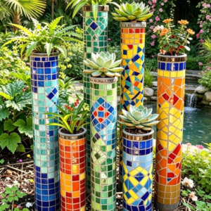 Bold Geometric Mosaic Planters Set