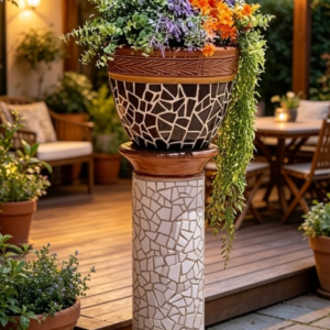Handmade Mosaic Cylinder Planters for Patio & Yard