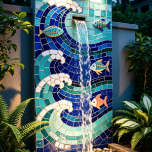 Ocean Wave Mosaic Wall Fountain Luxury Garden Water Feature