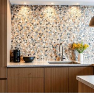 Modern Geometric Stone Mosaic Kitchen Backsplash Panel