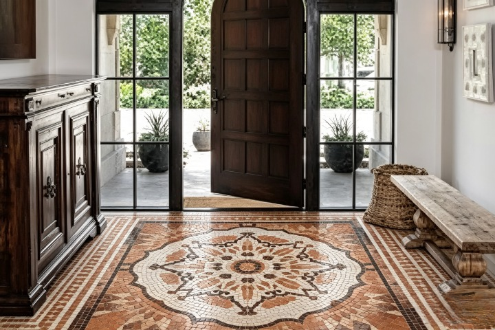 Traditional Entryway Circle Mosaic Tile