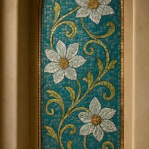 White Blossom Turquoise Mosaic Wall Feature