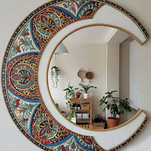 Lunar Arc Mirror Featuring Reflective Mosaic Shard Design