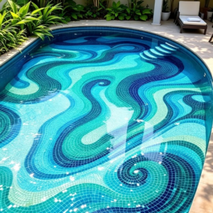 Blue & Turquoise Swirl Pool Mosaic